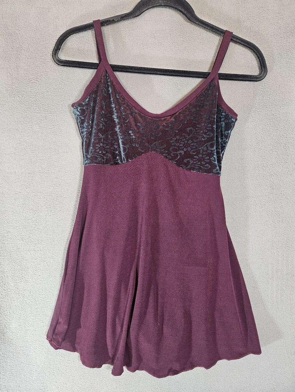 Vintage 90s 80s Body Wrappers Womens Large Maroon Cruched Velvet Bodysuit Tunic